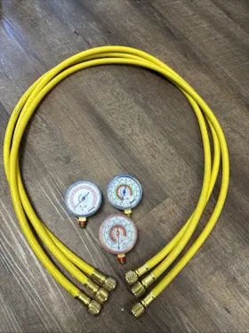 428-ckp Imperial 407-cr 3x Automotive A/c Gauges Cat 2425-cp 3 Hoses. Read
