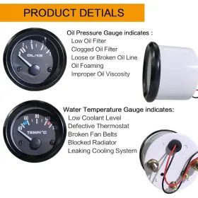 Iztor 712243509560 52mm 3 In 1 Water Temp Gauge Oil Press Kit Replacement A #2