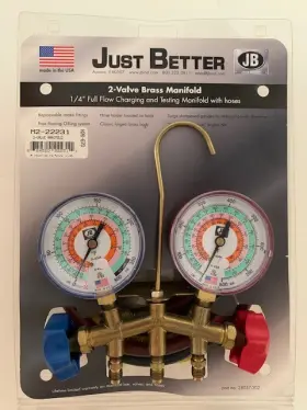 28037-302 Jb Industries 2-valve Brass Manifold 1/4 Inch Full Flow Hoses Charging And Testing
