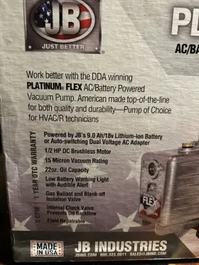 Dv-142-flex-jbin Jb Industries Vacuum Pump 5cfm Battery Powered With Charger #2