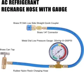 Jt014s2 Jifetor Ac Charge Hose With Gauge For R134a Car Hvac Refrigerant Recharge Kit Auto Air #2