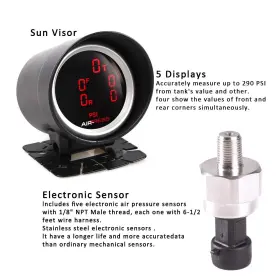 Ket 053742396672 Air Bag Suspension Pressure Gauge Kit 7 Color 5 Digital 290 Psi For Ride #2