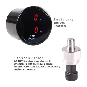 Ket 053742396689 Dual Air Bag Suspension Pressure Gauge Kit Red Digital 290psi With 2pcs 1/8np #2