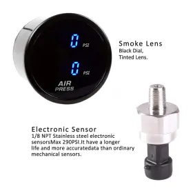 Ket 053742396757 Dual Air Bag Suspension Pressure Gauge Kit Blue Digital 290psi With 2pcs 1/8n #2