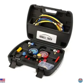 B0861d9k97 Klein Tools 4 Way A/c Manifold Gauge Set For R134a R410a R404a R22 With 5ft Hose And Adapters