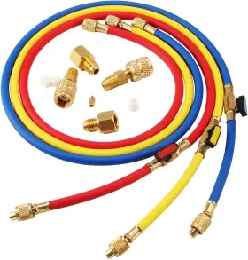 Agh-350200 Lichamp 3 Pieces 5ft Ac Hvac Manifold Gauge Hose Kit With Ball Valve Tension Hos