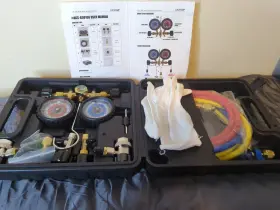 Ags-a301 Lichamp 4-way Manifold Gauge Set Professional Ac/hvac 4 Hose Tool W Can Tap &4 Hoses