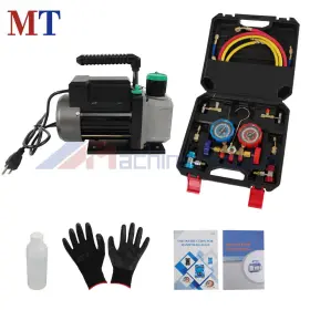 Mt4728555 Machine-tools Air Vacuum Pump Manifold Gauge Set 1/3hp 4cfm Hvac Ac Refrigerant Kit Durable