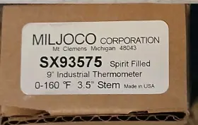 Sx93575 Miljoco 9 Inch Industrial Spirit Filled Glass Thermometer 0-160f 3.5 Stem