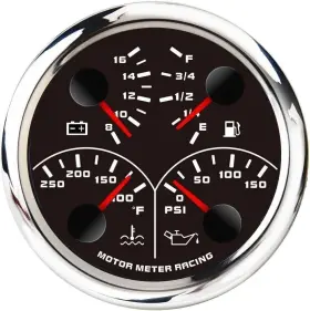 Motor Meter Racing 710139837397 W Pro Series 85mm 3-3/8 Inch 4 In 1 Multi-function Gauge Water Temperature F Oil