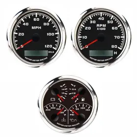 Motor Meter Racing 710139837946 W Pro Series 3 Gauge Set 85mm 3-3/8 Inch Gps Speedometer Tachometer And 4 In 1 Mul