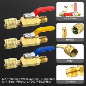 Mudder 500612270973 7 Pcs Air Conditioning Refrigerant Compact Ball Valve 1/4 Inch For R41 #3
