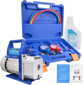 Novorik 313043585527 Manifold Guage Set Vacuum Pump 3.6cfm 1/4hp Single Stage Rotary Vane Air
