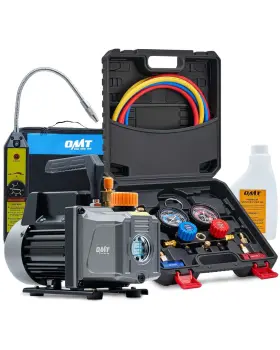 Orion Motor Tech 445044776703 1/3 Hp 4 Cfm Vacuum Pump Manifold Gauge Kit With Leak Detector 3 Hoses And Adapter