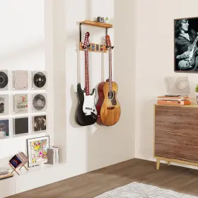 5864299654 Orion Motor Tech Guitar Wall Mount With 2 Rotatable Rubber Hooks Wood Hanger Storage Shelf #2
