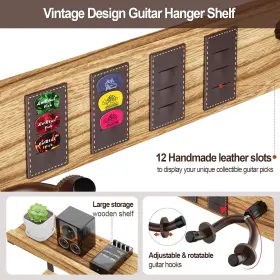 5864299654 Orion Motor Tech Guitar Wall Mount With 2 Rotatable Rubber Hooks Wood Hanger Storage Shelf #3