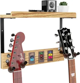 5864299654 Orion Motor Tech Guitar Wall Mount With 2 Rotatable Rubber Hooks Wood Hanger Storage Shelf