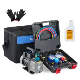 Orion Motor Tech 719868249475 Omt 1/4hp 3.5cfm Rotary Vane Vacuum Pump And Manifold Gauge Set For Home Auto Hvac