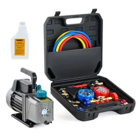 Orion Motor Tech 719868249895 Omt Combo 3.5cfm 1/4 Hp Hvac Vacuum Pump &a/c Manifold Gauge Set Ac Units W Case