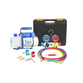 4cfm-03sl P Pbautos 4cfm 1/3hp Single Stage Vacuum Pump And 4-way Manifold Gauge Set For R410a R