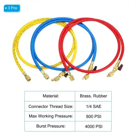 Pta230510tt0509 Patikil 1/4 Sae Refrigerant Charging Hose 3 Pack 4.9ft 800 Psi 4000 Mani #3 Pta230510tt0509 Patikil 1/4 Sae Refrigerant Charging Hose 3 Pack 4.9ft 800 Psi 4000 Mani #3