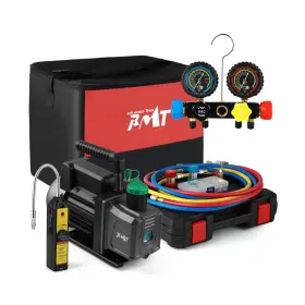 Pb Motor Tech Bmt Pb-c00b 4.5cfm 1/3hp Vacuum Pump With 4-way Ac Manifold Gauge Set For R