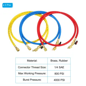 Peroup 619668047724 3pack 1/4 Sae Refrigerant Charging Hose 4.9ft 800psi 4000psi Gauge For Hvac #3