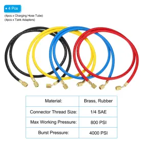 4sae Peroup 619668047731 4pack 1/4sae Refrigerant Charging Hose 4.9ft 800psi Manifold Gauge For Hvac #3