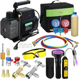 Pickmesh Pickmesh-buvrg7777f 3.5cfm 1/4 Air Vacuum Pump And Gauge Set Hvac R134a R12 R22 R410a Refrigeration