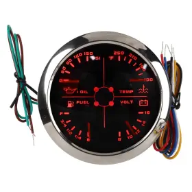 Pocreation7fgoqmpsey-13 Pocreation 4-in-1 Gauge Cluster 85mm Black Fuel Level Oil Pressure Water Temperature