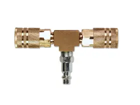 M1404-4 Primefit 816227016461 2-way T-style Air Manifold With Industrial 6-ball Brass Couplers 1/4 Inch