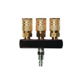 M1402-5 Primefit Air Manifold 3 Way Splitter 1/4 In Brass Couplers Quick Connect Aluminum Durable