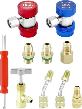 Wd31532  Qwork Universal Ac Adapter Tool Kit 8 Pcs Brass Aluminum R134a Can Tap Quick
