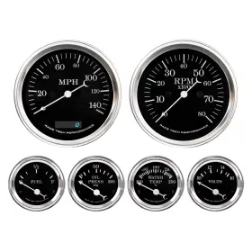 Racetech 718590548357 Vehicle 6 Gauge Cluster Kit Set Vintage Electrical Black Dial 4 Color 140mph