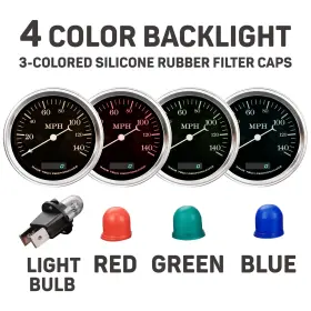Racetech 718590548371 6 Gauge Cluster Kit Vintage Electrical Black Dial 4 Color 140 Mph Gp #2
