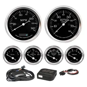 Racetech 718590548371 6 Gauge Cluster Kit Vintage Electrical Black Dial 4 Color 140 Mph Gp