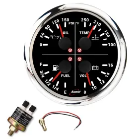 Rt7c110opwtflvob-pf Racetech 110mm 4-3/8 Inch 4in1 Multi-gauge Oil Pressure Water Temp Fuel Level Voltmete