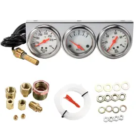 Riloer 313032619691 Triple Gauge Kit Oil/volt/water 2 Inch Chrome Oil Temp Water