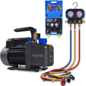 Rogvoc 313108190178 3.5 Cfm Vacuum Pump And Ac Manifold Gauge Set 110v Single Stage For