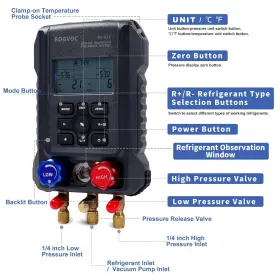 Rv-521-1 Rogvoc Digital Manifold Gauge Hvac Refrigerants Ac Gauges Set With 2 Thermo #2