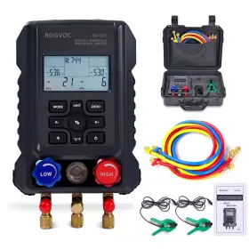 Rv-521-1 Rogvoc Digital Manifold Gauge Hvac Refrigerants Ac Gauges Set With 2 Thermo