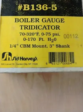 B136-5 Sid Harvey Tridicator Boiler Gauge #b136-5 70 -320 F 0-75 Psi 1/4 Inch Cbm 3 Shank