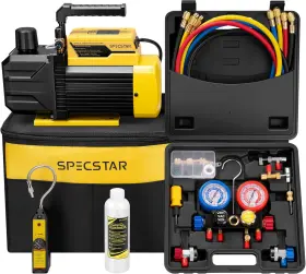 Vh1692 Specstar 4.5 Cfm 1-stage Hvac Vacuum Pump And 4 Way Ac Manifold Gauge Set With Leak Detec
