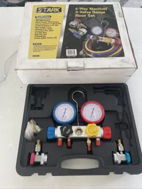 26016 Stark Usa 4- Way Manifold Valve Gauge Hose Set