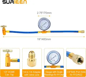 Bpv31 Surieen 445003246209 R134a Ac Recharge Hose With Gauge And Bullet Piercing Tap Valve Kit 1/4 Inch #2 Bpv31 Surieen 445003246209 R134a Ac Recharge Hose With Gauge And Bullet Piercing Tap Valve Kit 1/4 Inch #2