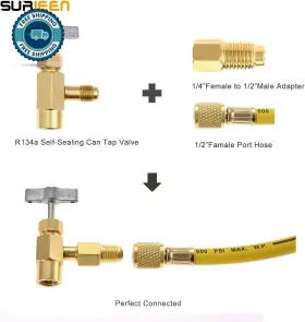 Surieen 445017178176 R134a Ac Quick Coupler Adapter With Self-sealing Can Tap Valve Kit Adjustable R #3 Surieen 445017178176 R134a Ac Quick Coupler Adapter With Self-sealing Can Tap Valve Kit Adjustable R #3