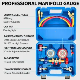 R-10001 Sutekus Ac Gauge Set 3 Way Manifold Freon Charge Kit With Hoses #2