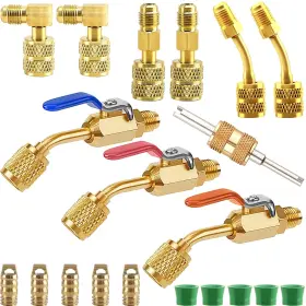 Swakuta-c026 Swakuta 20 Pcs Air Conditioning Refrigerant Angled Compact Ball Valve 1/4 Inch Kit Wi