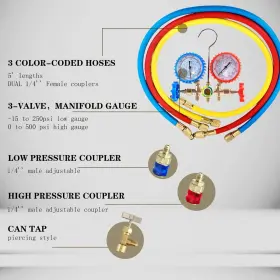 Swakuta-c031 Swakuta 5 Pcs Hvac Pr134a Can Tap Freon Recharge Kit 3 Way Ac Manifold Gauge Set With #2