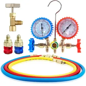 Swakuta-c031 Swakuta 5 Pcs Hvac Pr134a Can Tap Freon Recharge Kit 3 Way Ac Manifold Gauge Set With